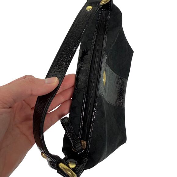 Coach Signature Back Canvas Patent Demi Mini Ergo Baguette Purse Bag 41066 - Picture 13 of 16